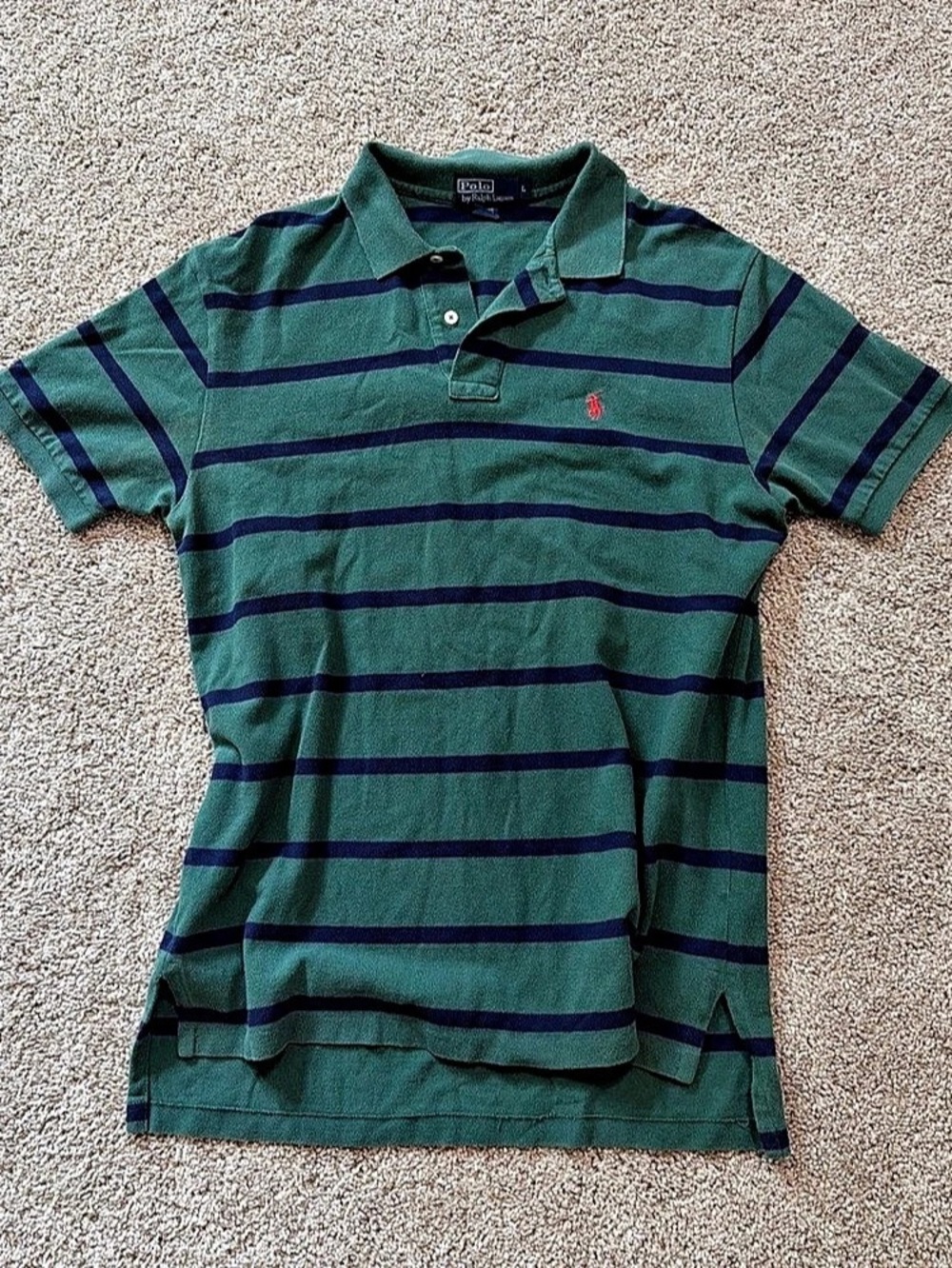 Polo Ralph Lauren Custom Fit Striped Polo Shirt Green & Blue Size Large
